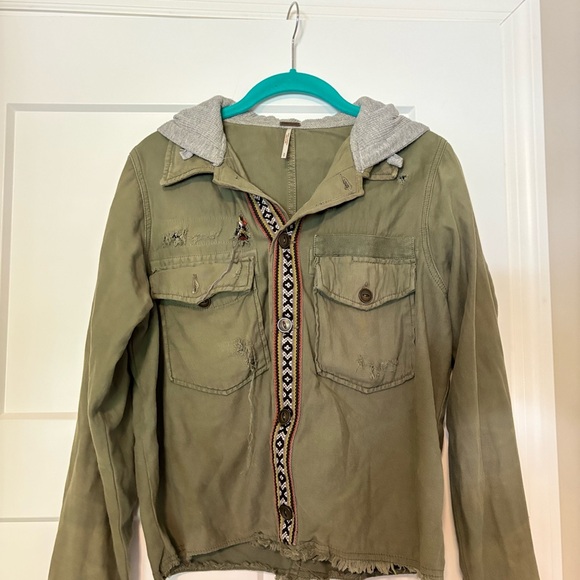 Free‎ People Weekend Wanderer Distressed Green Embroidered W’sHooded Jacket S - Picture 6 of 9